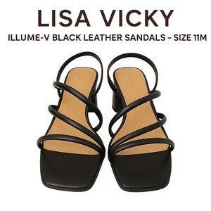 Lisa Vicky Illume-V Black Leather Strappy Sandals – Size 11M